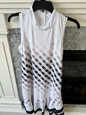 Acegolfs Mock Neck Ruffled Dress striking diagonal ombre checkered asymmetrical
